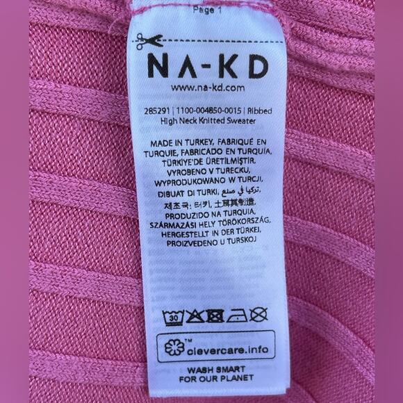 ☘️ NA-KD Fashion Turtleneck Ribbed Knit Sweater in Bright Pink, M - Picture 12 of 14